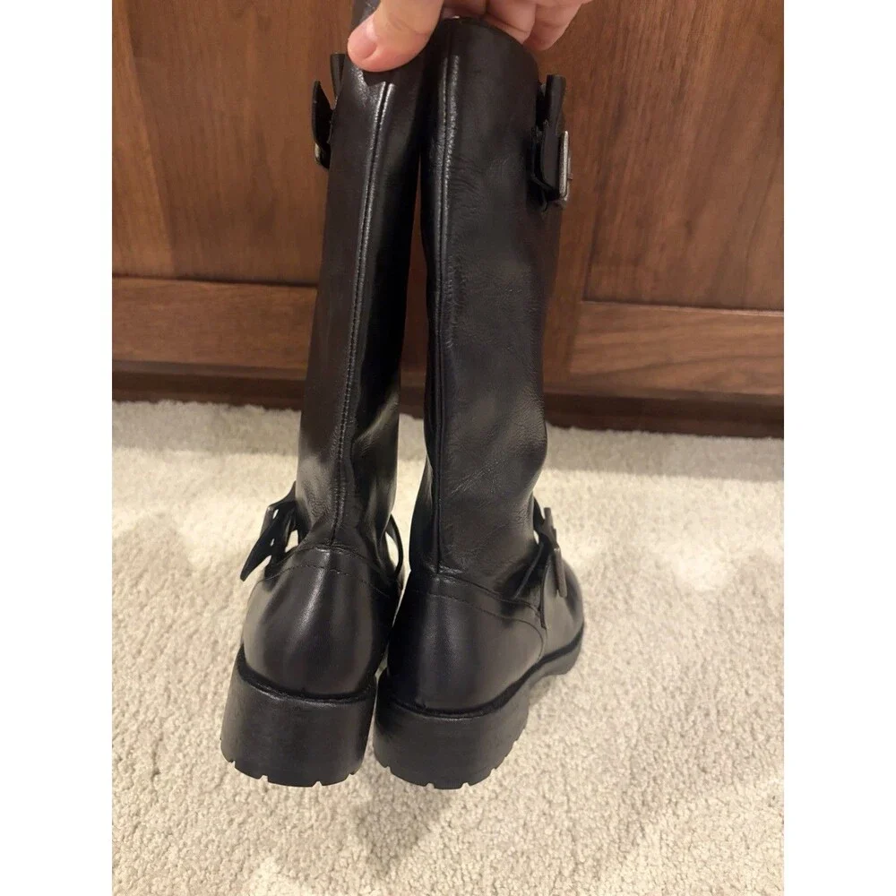 Free People Black Leather Moto Boots with Buckle Detail